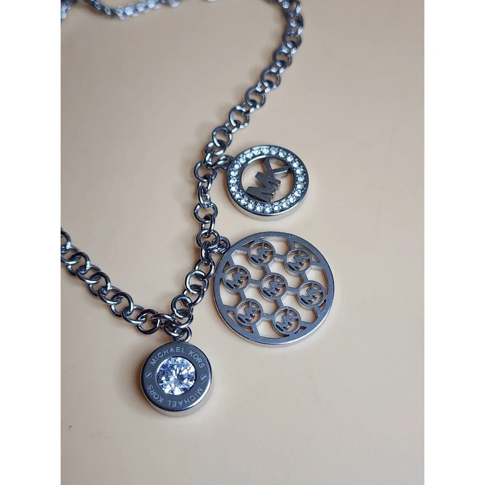 MICHAEL KORS MK Logo 3‎ Piece Charms Silver Chain Slider Bracelet FREE $HIPPING!